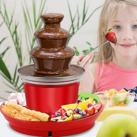 3 Tier Chocolate Fountain Party Fountain, Stainless Steel Electric Chocolate Fondue Fountain Machine for Birthday Party Wedding，Red，1PC （220V）