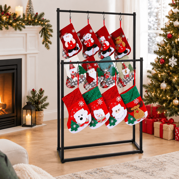 3-Tier Christmas Stocking Holder Stand with 20 Adjustable Hooks, Heavy ...