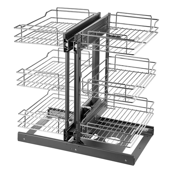 3-Tier Chrome Pull Out Basket Organizer - Blind Corner Kitchen Cabinet Shelf, Tier 6 Storage