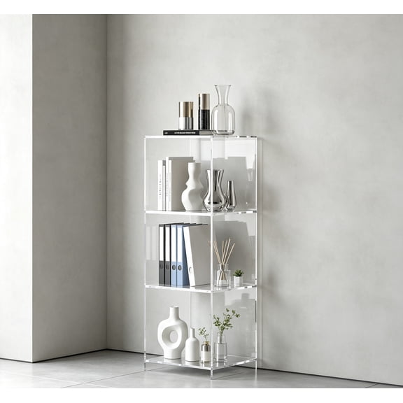 3-Tier Clear Acrylic Floor Standing Bookshelf 31.5" Tall Display Cube Storage