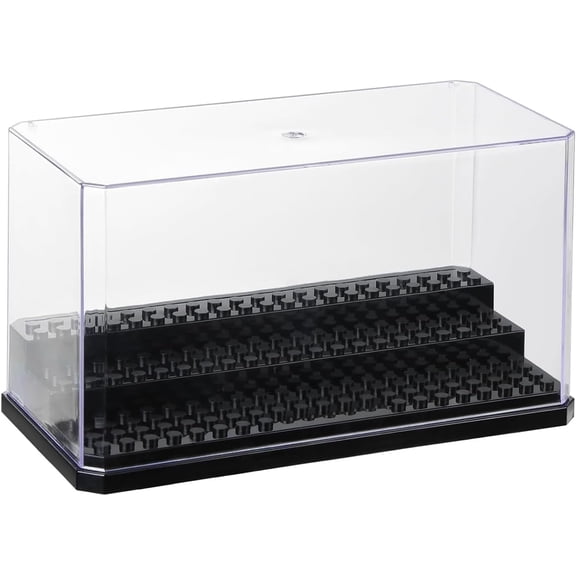 3 Tier Clear Acrylic Minifigure Display Case, Black Dustproof Stackable Storage Box for Mini Action Figures, Holds 18 Figures, No Tools Needed