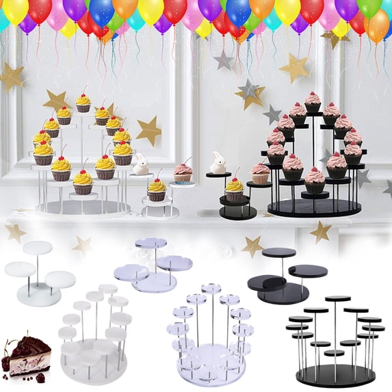 3-Tier Clear Acrylic Round Display Stand, Multi Height Tiered Riser Cupcake Jewelry Organizer, Mini Dessert Treat Holder for Party Decor, Small Figurines, Cosmetics,D