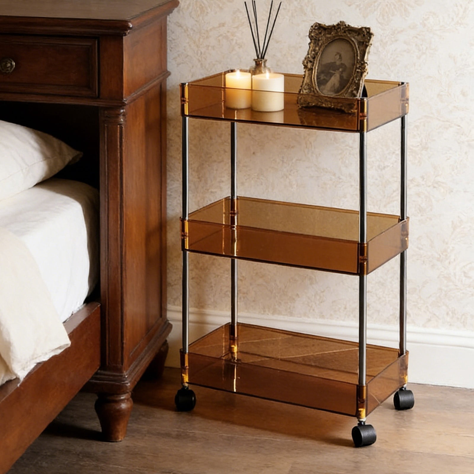 3 Tier Clear Acrylic Slim Rolling Storage Cart, Narrow Gap Organizer ...