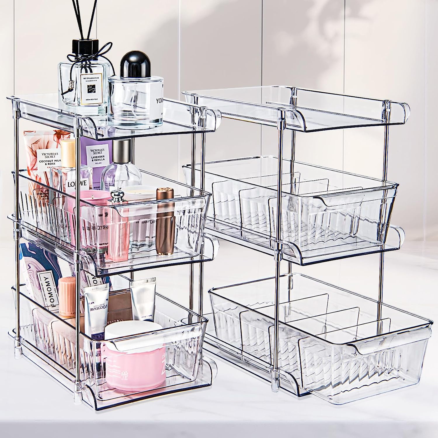 Fowooyeen 2 Pack Bathroom Cabinet Organizer, 2 Tier Pull Out Clear Under  Sink Organizers and Storage, Multi-Purpose Kitchen Pantry Medicine