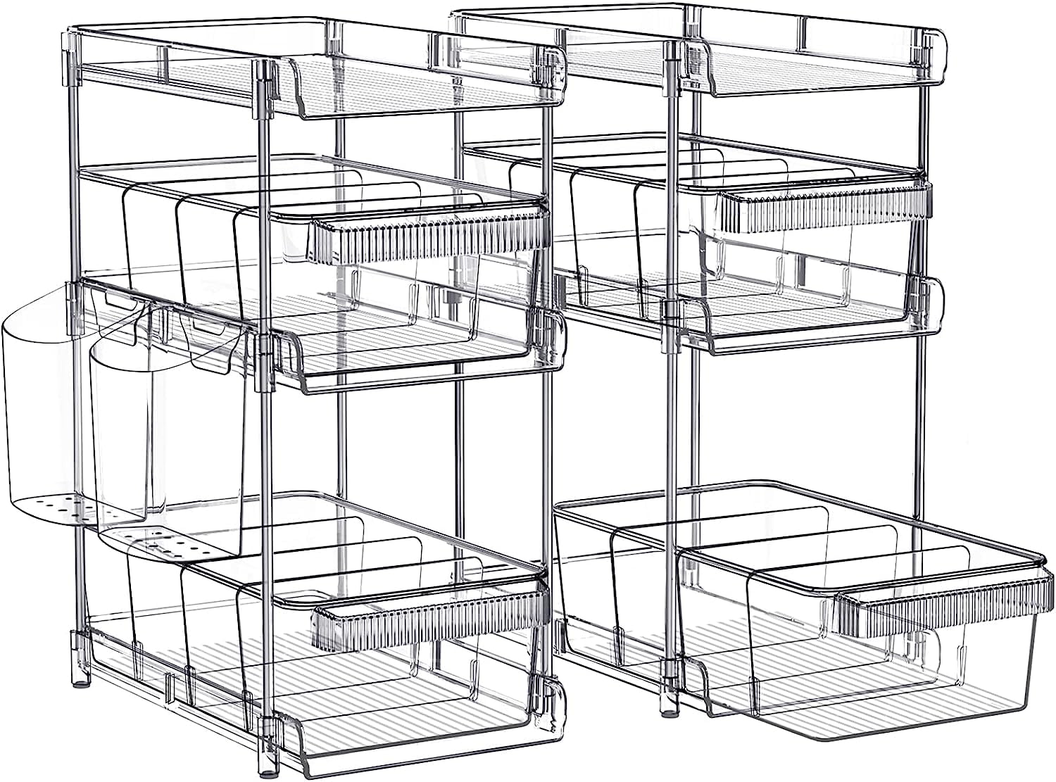 3 Tier Clear Bathroom Organizers 2 Pack, Pull Out Organizer and Storage