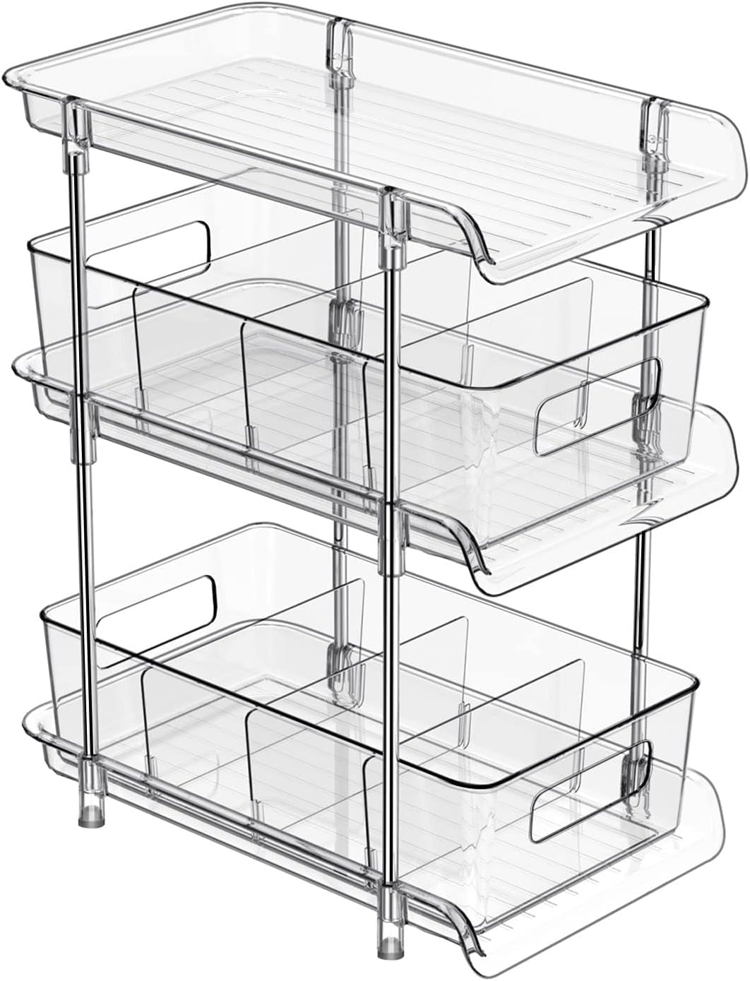 Sunyok 2 Tier Clear Organizer with Dividers, Multi-Purpose Slide-Out Storage Container, for Bathroom Kitchen Pantry Storage, Medicine Cabinet