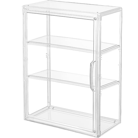 3 Tier Clear Display Case for Figures, Acrylic Storage Organizer Box, Stackable Display Cabinet with Magnetic Door & Removable Shelves, Showcase for Collectibles, Figures