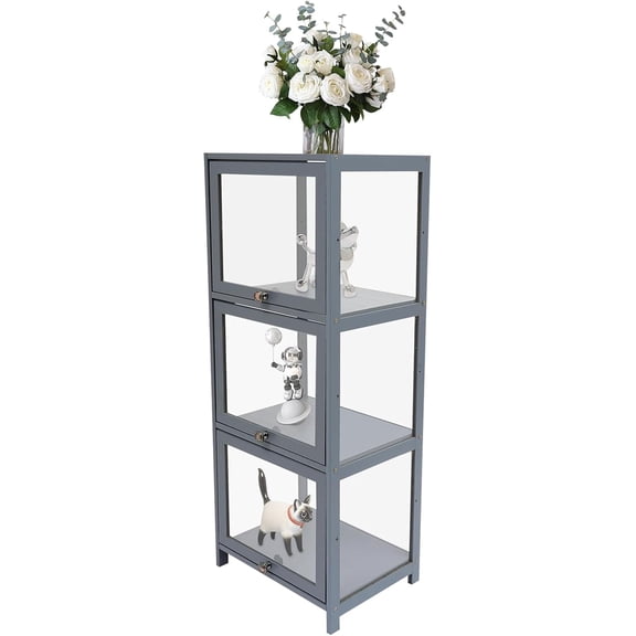 3-Tier Clear Display Case, Retail Display Counter Cases, 41.7" H Liquor Storage Cabinet, Indoor Showcase Display Cabinet, Acrylic Display Shelf