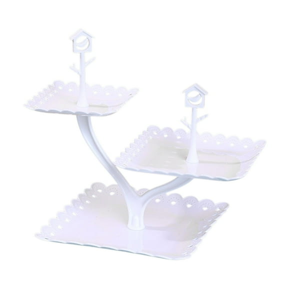 3-Tier Clear Plastic Dessert Stand | Heavy-Duty Fruit & Cake Display Tray | 31x25x25cm White Serving Platter for Parties, Weddings & Home Decor