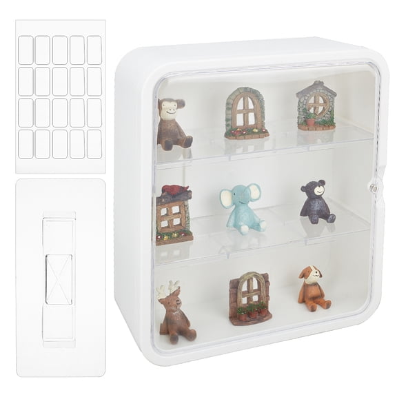 3-Tier Clear Plastic Display Case for Figures White 11x4.3x11.8 Inch Tabletop Wall Mount