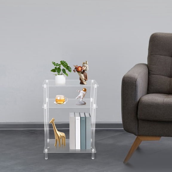 3-Tier Clear Rectangular Acrylic Narrow Side Table Small Nightstand/Bedside Table for Living Room