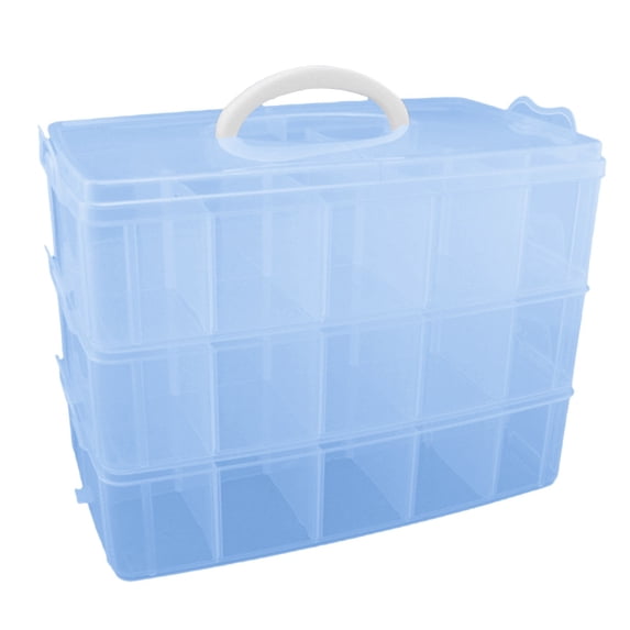 3-Tier Clear Stackable Plastic Storage Organizer with Carry Handle, 30 Customizable Divided Compartment Box for Hobby Craft & Small Supply Storage
