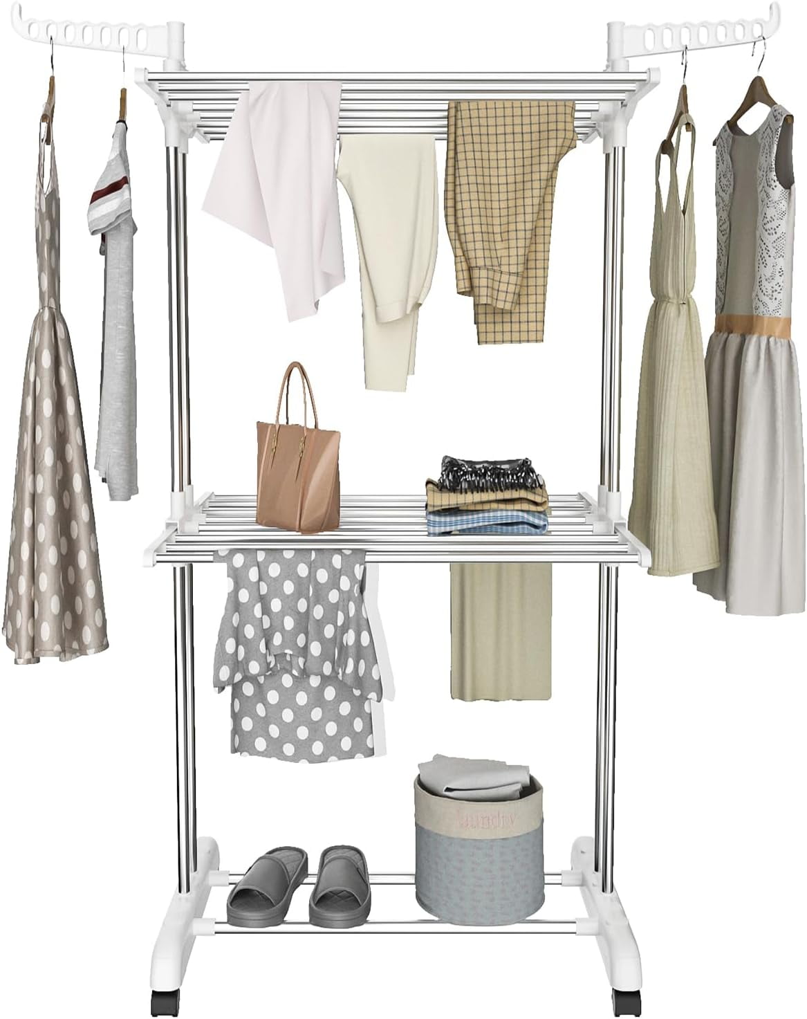 Drying Rack Kids 3 Tier Clothes Drying Rack, 57 Inch Laundry Drying Rack, Foldable ...