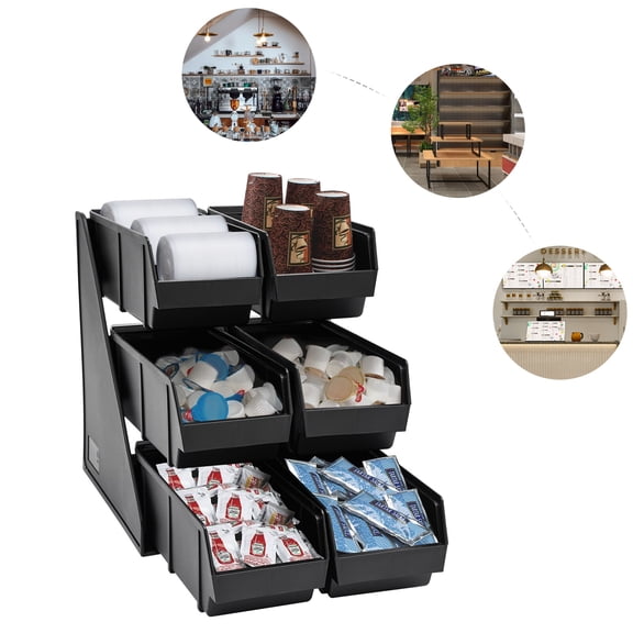 3-Tier Coffee Condiment Organizer, 6-Compartment Condiment Pod Storage Drawers, Coffee Station Organizer, Countertop Storage Serving Tray Container for Straws Paper Towels Cup Candies