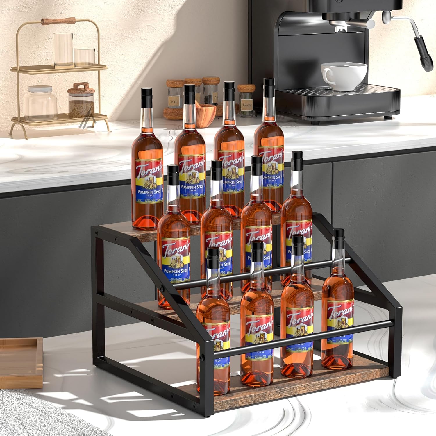 3 Tier Coffee Syrup Rack Organizer,12 Bottle Storage Shelves for ...