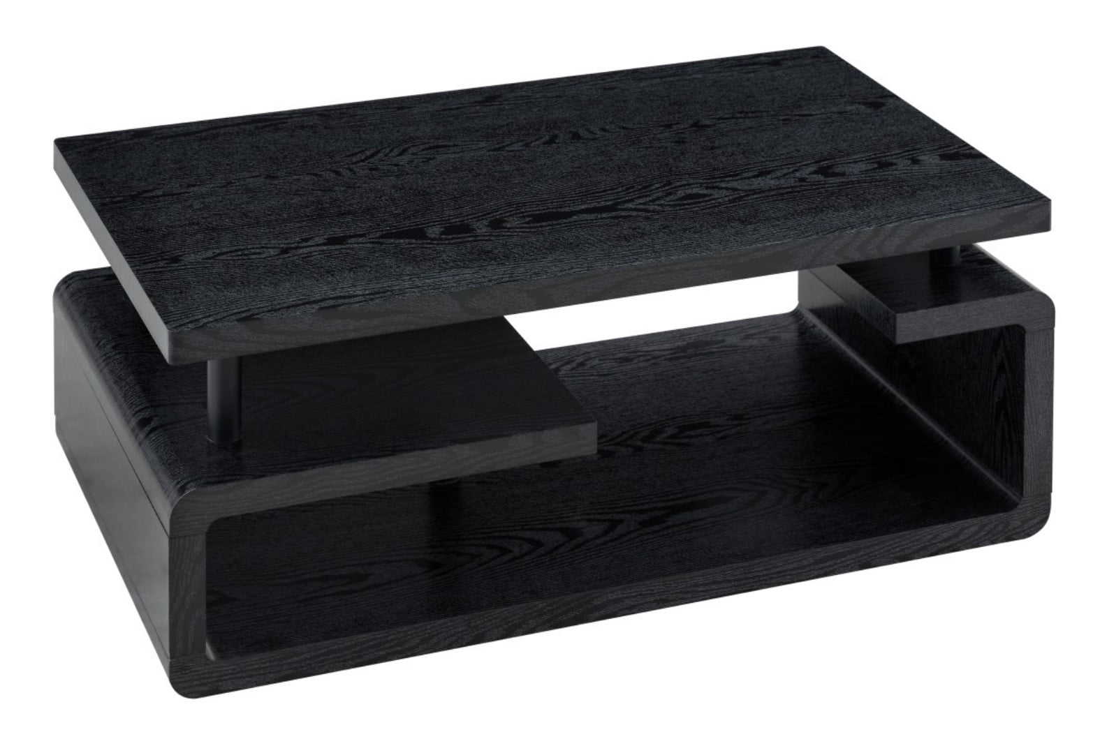 3-Tier Coffee Table, Wood Grain MDF Storage Table with Open Shelves, Modern Multi-Layer Living Room Table for Home Office & Small Spaces, Black