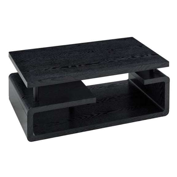 3-Tier Coffee Table, Wood Grain MDF Storage Table with Open Shelves, Modern Multi-Layer Living Room Table for Home Office & Small Spaces, Black