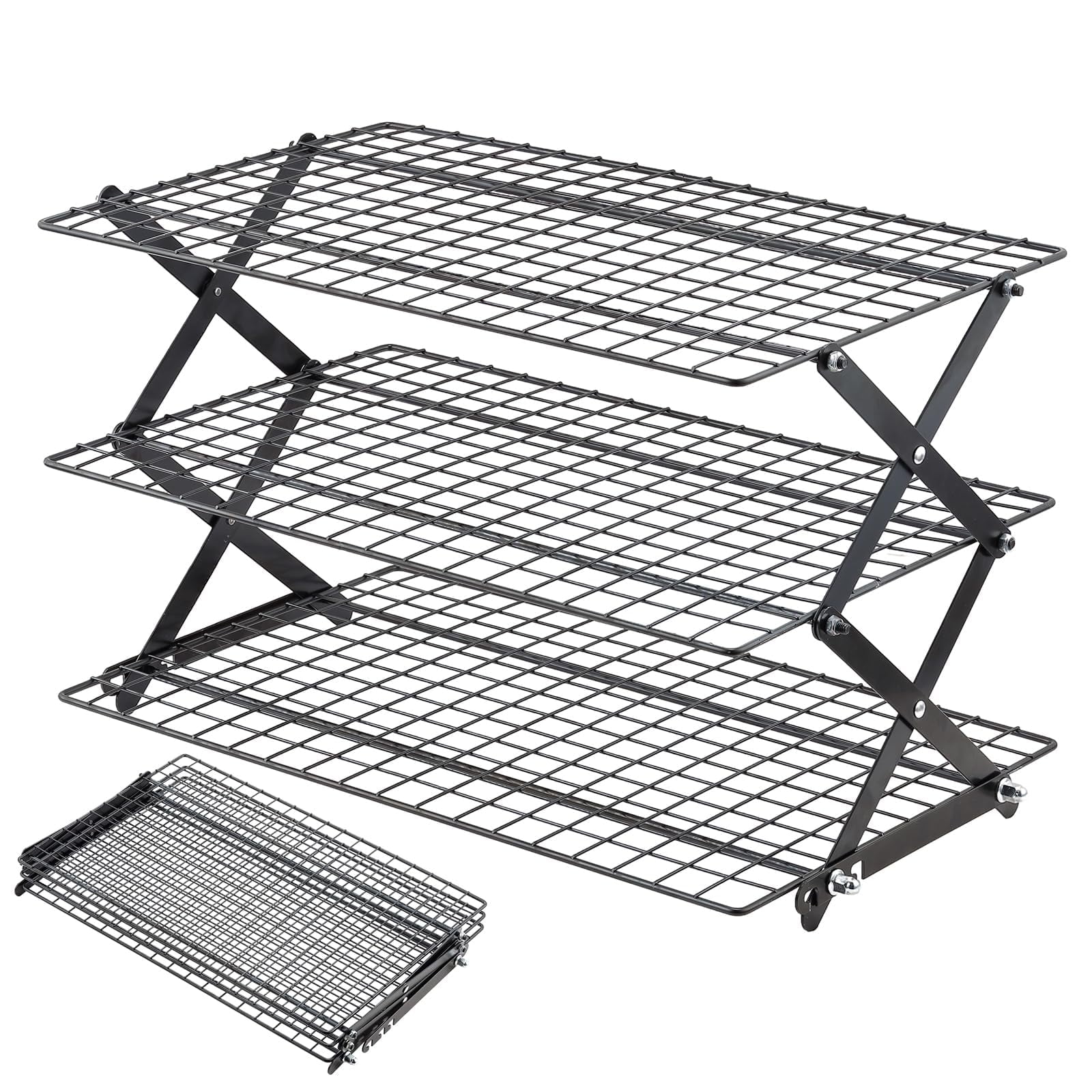 3 Tier Collapsible Cooling Rack - 3 Setting Design, Adjustable ＆ Stackable Baking Rack, 5 Modes Cooling Racks for Cooking and Baking, Roasting ＆ Grilling Gifts for Picnic Party