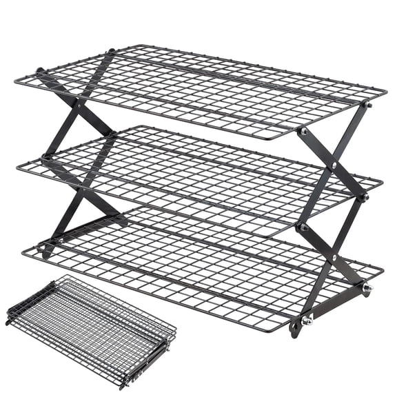 3 Tier Collapsible Cooling Rack - 3 Setting Design, Adjustable & Stackable Baking Rack, 5 Modes Cooling Racks for Cooking and Baking, Roasting & Grilling Gifts for Picnic Party