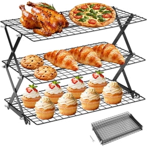 3 Tier Collapsible Cooling Rack - 3 Setting Design, Adjustable & Stackable Baking Rack, 5 Modes Cooling Racks for Cooking and Baking, Roasting & Grilling Gifts for Picnic Party