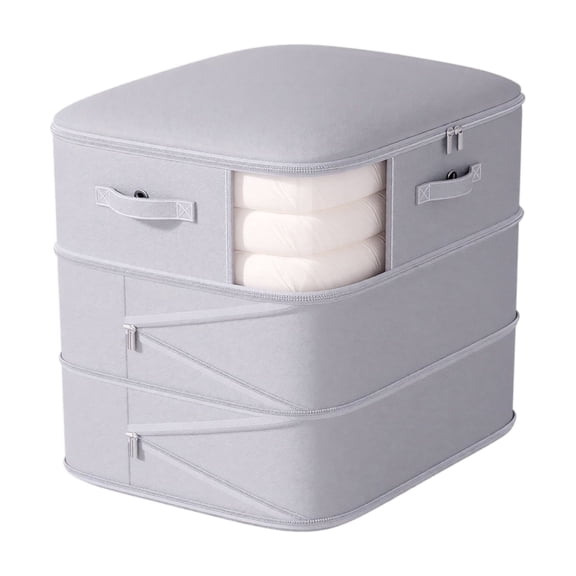3-Tier Collapsible Fabric Storage Organizer with Clear Window, Stackable Closet Cube for Clothes Bedding Quilts, Gray