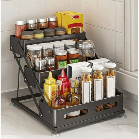 3 - Tier Collapsible Spice Rack, Foldable Kitchen Seasoning Organizer for Countertop, Pantry Storage