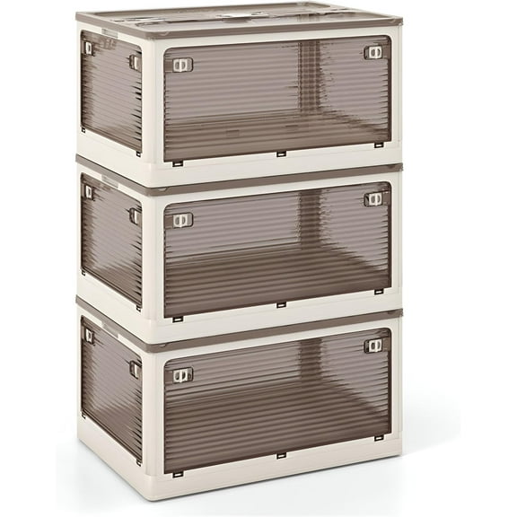 3 Tier Collapsible Storage Bins with Lids,177QT/46.8GAL Plastic Foldable Storage Containers Box,Stackable Closet Organizers and Storage,for Bedroom Study Toy Dorm Room Office Essentials,Cream White