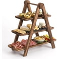 thumbnail image 1 of 3-Tier Collapsible Wooden Serving Tray Rack – Rustic Multi-Layer Display Stand with Handle, Detachable Deli Platter Board – Space-Saving Pyramid-Style Kitchen Organizer for Countertop, Dessert, 1 of 7