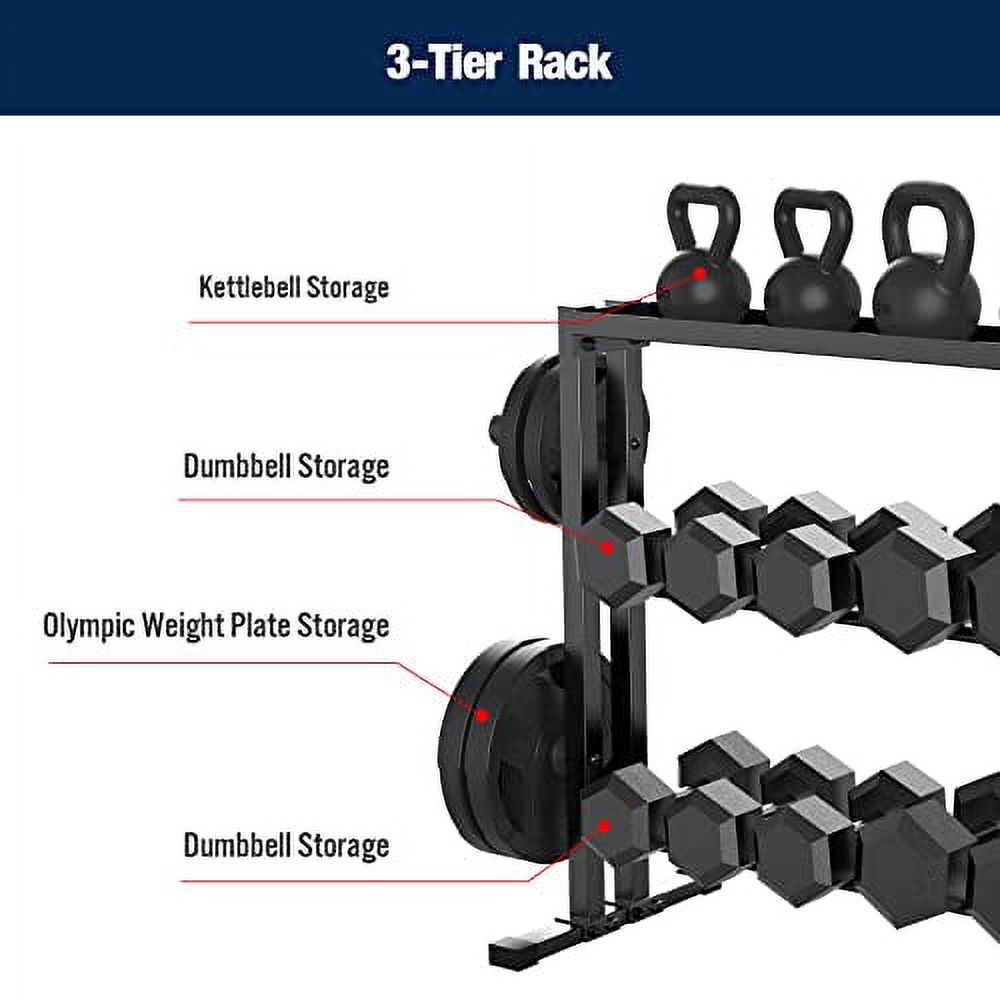 3Tier Combo Dulbbell Rack, Weight Storage Rack Stand for Dumbbells