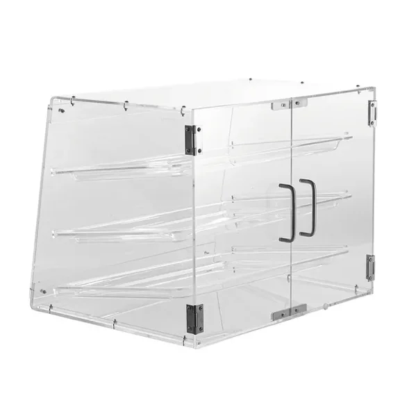 3 Tier Commercial Acrylic Pastry Display Case with Removable Shelves Rear Door Access Keep Fresh for Donuts Bagels Cakes Cookies 20.7x14.2x16.3 Inches