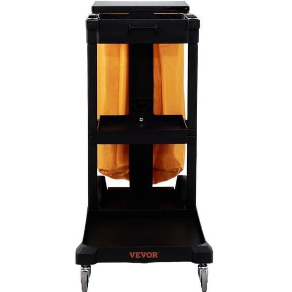 3-Tier Commercial Cleaning Cart with 25 Gallon Trash Bag, Heavy-Duty Housekeeping Cart 200 lbs Capacity, Yellow and Black (47"L x 20"W x 38.6"H)