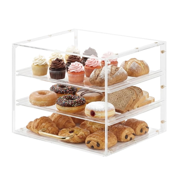 3-Tier Commercial Countertop Bakery Display Case Clear Acrylic Bread Box with Flip-Up Door for Pastry Cookie Dessert Donut Cake 13 x 10.2 x 10.2 Inches