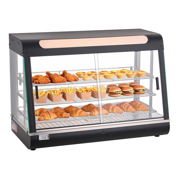 3 Tier Commercial Food Warmer Display 1400W with LED Light Adjustable Shelves Top Storage 86-185F Steam Heating 137Qt 130L for Hamburger Pizza Bread