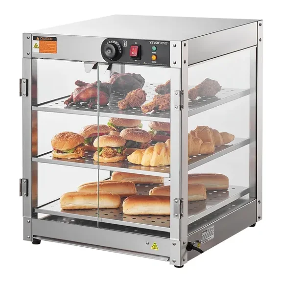 3 Tier Commercial Food Warmer Display Countertop Pizza Cabinet with Light
