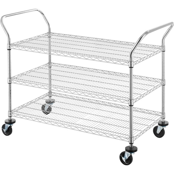 3-Tier Commercial Grade Rolling Cart, Heavy Duty Utility Carts with Wheels and Handles, Kitchen Trolly on Wheels, Metal Serving Shelves with 700 lbs Capacity, Shelf Size 24" D x 48" W, NSF