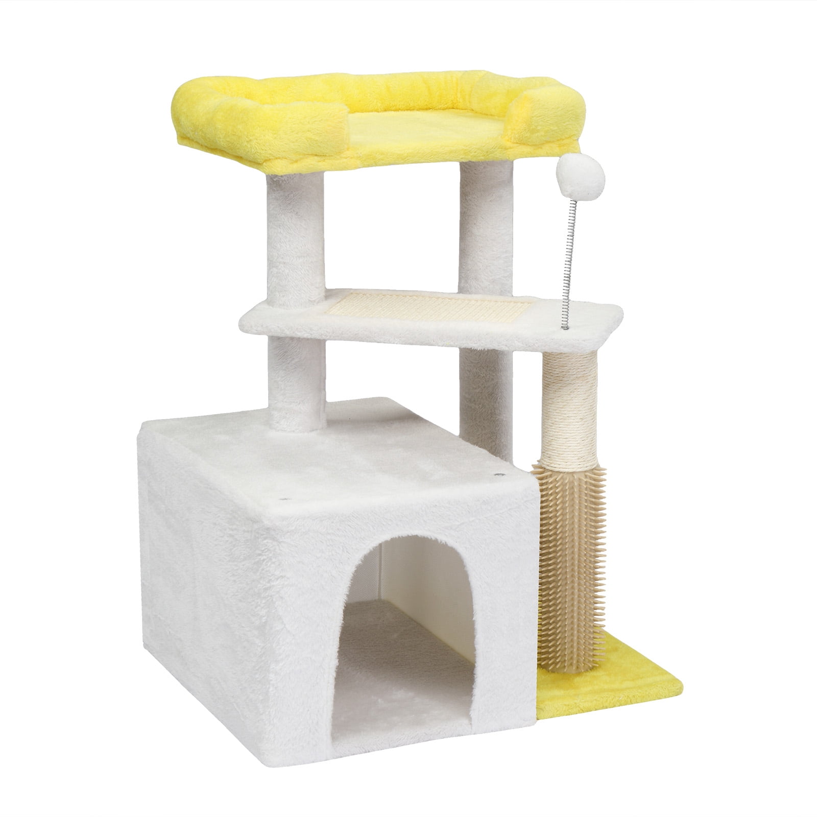 3 Tier Compact Cat Tree Tower, Sisal Scratching Posts & Board With Private Cat Condo, Top Perch Hanging Toy Ball Stable Indoor Cat Activity Furniture For Multi Cat Families