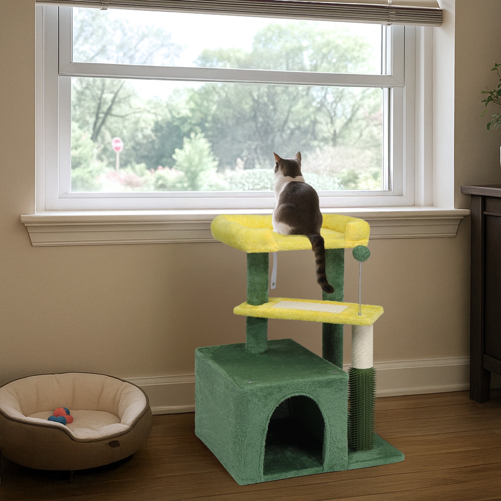 3 Tier Compact Cat Tree Tower With Sisal Scratching Posts & Board, Private Cat Condo Top Perch Hanging Toy, Stable Multi-Level Indoor Cat Activity Furniture For Kittens And Adult Cats
