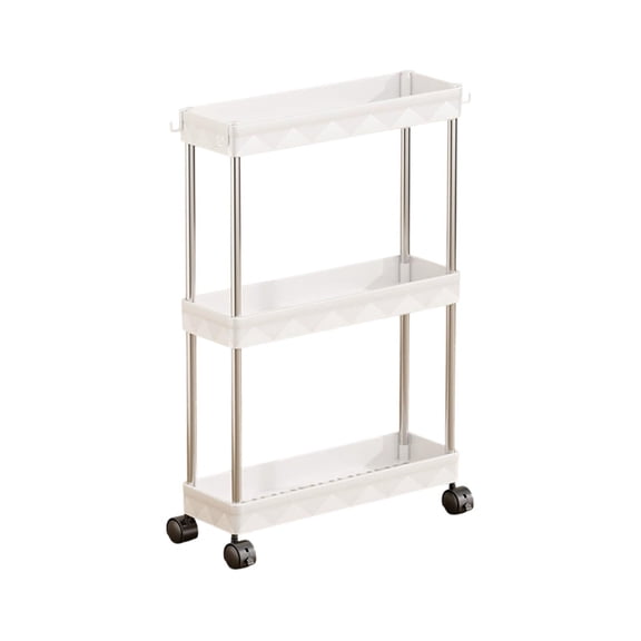 3-Tier Compact Rolling Storage Cart - Space-Saving Multi-Purpose Shelving Unit, for Dorm Rooms & Narrow Home Spaces ( White )