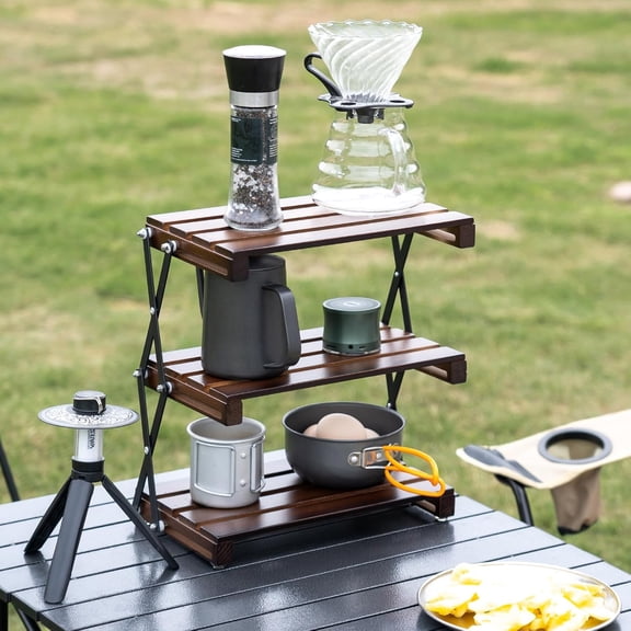3-Tier Compact Storage Rack - Lightweight, Camping Shelves, Foldable Outdoor Picnic Table with Storage