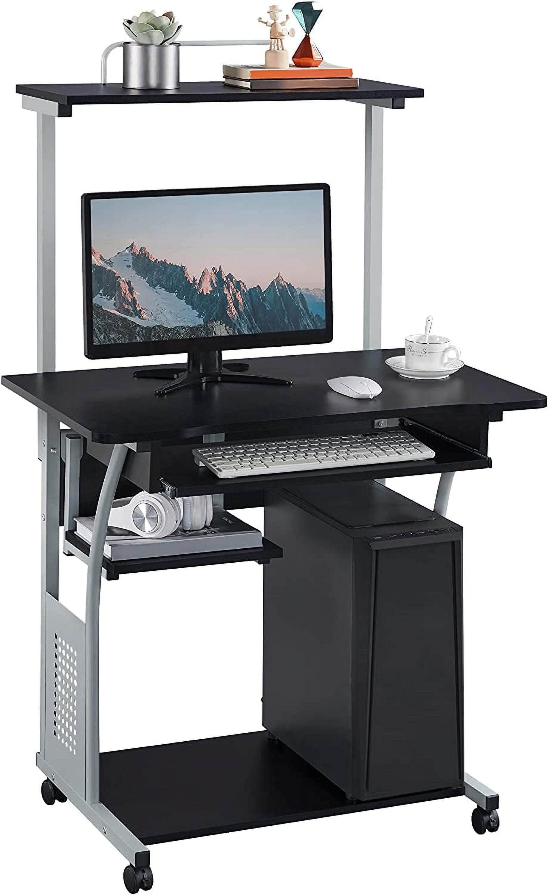 3 Tier Computer Desk With Printer Shelf And Keyboard Tray Home Office Desk Computer Workstation Rolling Study PC Laptop Table For Small Spaces Black Walmart