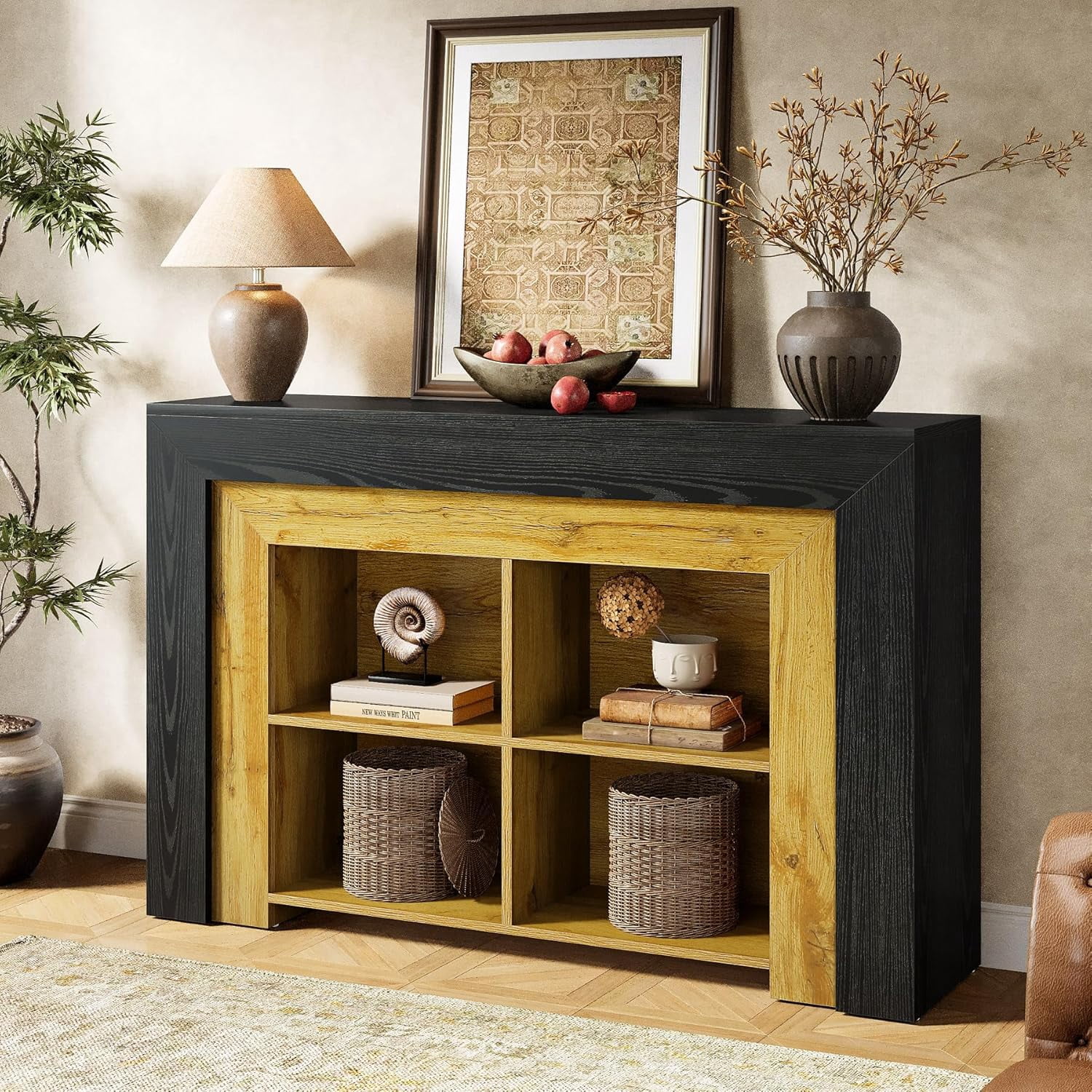 3-Tier Console Table, 47.24-Inch Rectangular Entryway Table with 4 Open ...
