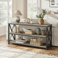 thumbnail image 1 of 3 Tier Console Table, 55.1" Narrow Entryway Table with Storage, Wood Sofa Table with Metal Frame, Industrial Behind Couch Table for Living Room, Hallway, Entryway-Grey, 1 of 7
