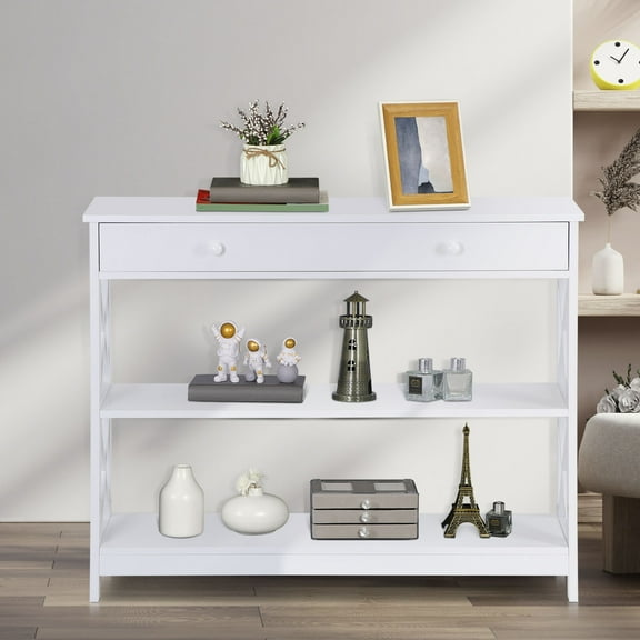 3-Tier Console Table Entryway Table Sofa Side Narrow Long Bookshelf With Drawer