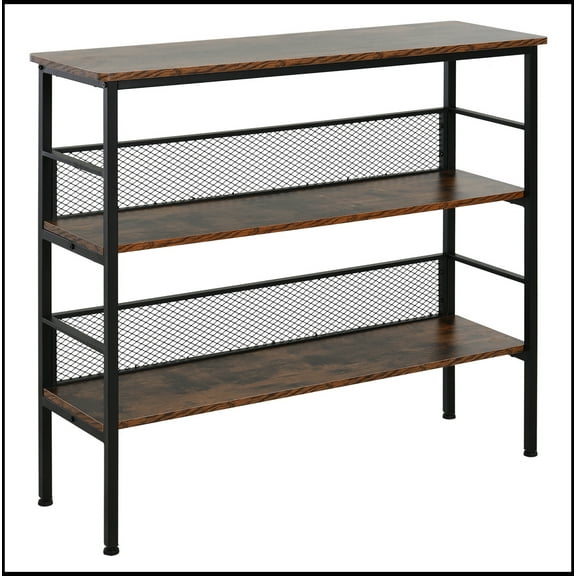 3-Tier Console Table Industrial Style Storage Metal Wooden Shelf with a Robust Multi-Functional