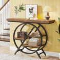 thumbnail image 1 of 3-Tier Console Table - Unique Rectangular Wood & Round Metal Frame Design, 1.58" Thick MDF Top, 350lb Capacity - for Entryway, Sofa Behind & Living Room, 1 of 8