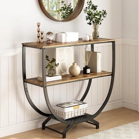 3 Tier Console Tables, 30" Height Entryway Table, Sofa Table Behind Couch, Industrial Entryway Furniture Entry Way TV Stand with Storage for Living Room, Hallway, Entrance, Rustic Brown