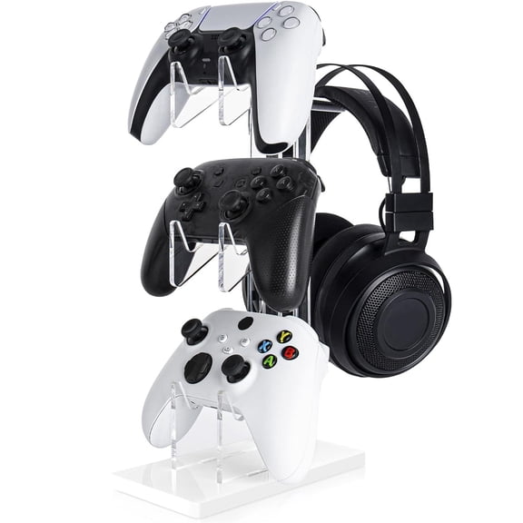 3 Tier Controller Stand and Headset Stand for Xbox One X/Switch/PS4/PS5/PC, Controller Holder Gaming Accessories-White