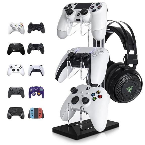 3 Tier Controller Stand and Headset Stand for Xbox One X/Switch/PS4/PS5/PC, Controller Holder Gaming Accessories-Black