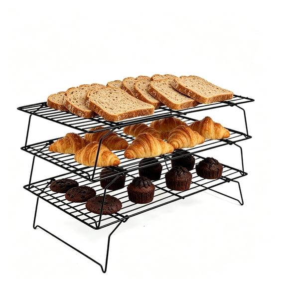 3-Tier Cookie Cooling Rack, Stackable Iron Baking Cooling Rack, Foldable Wire Cookie Cooling Racks for Batch Cooling Cookie, Pizza, Cake (15.8 x 3in)