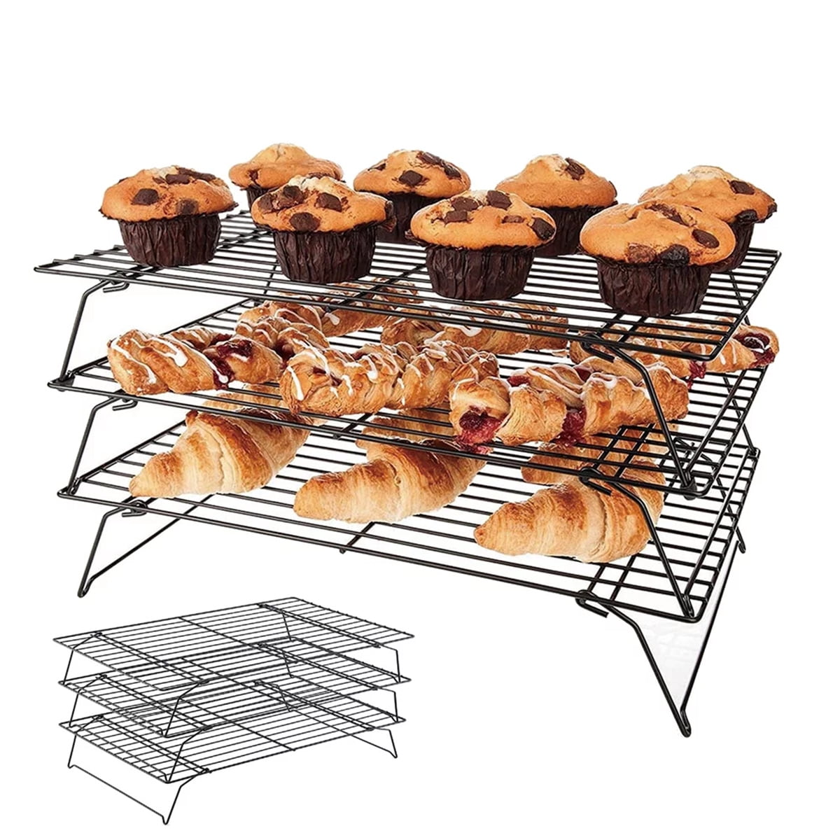 3-Tier Collapsible Cooling Rack - Bonus Baking Mat Included - Expandable &  Foldable Cookie Cooling Wire Rack - Baking Rack - Foldable Cooling Rack For